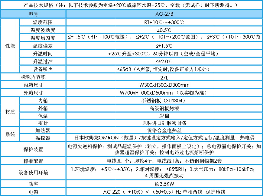 精密烘箱 AO-27B參數(shù)