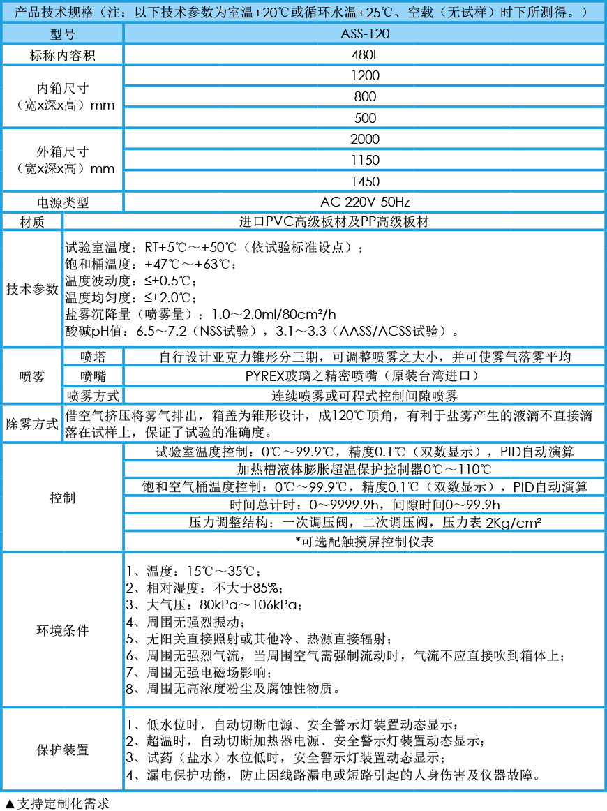 鹽霧腐蝕試驗箱 120型參數