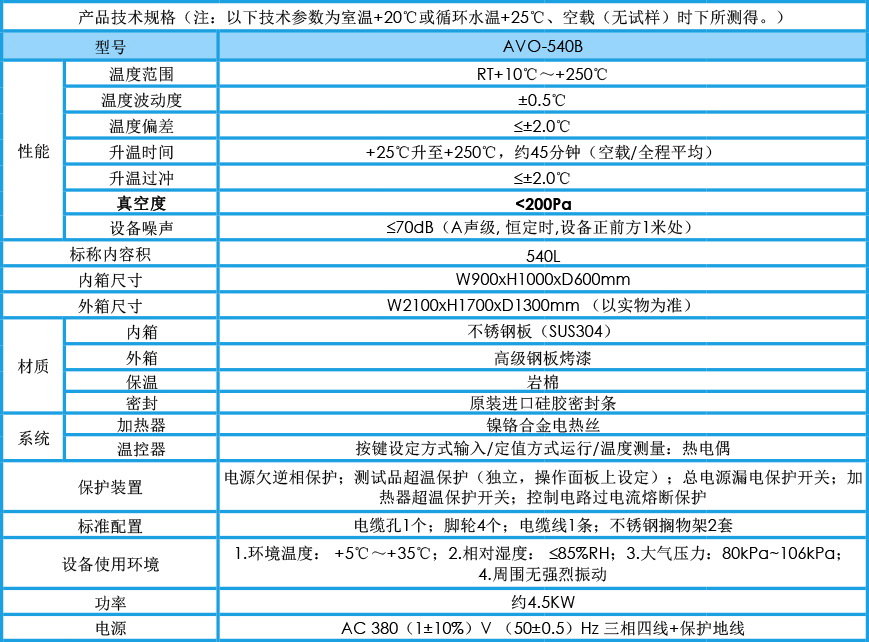 真空烘箱 AVO-540B參數