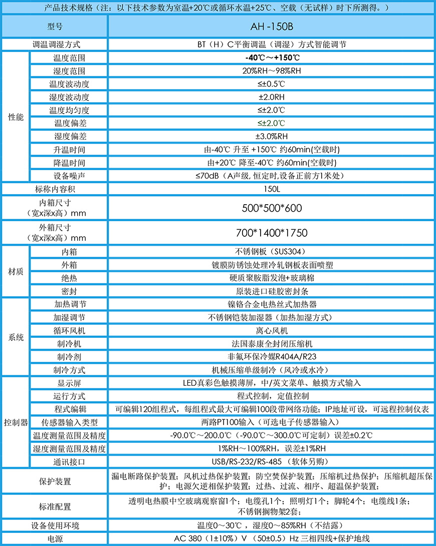 濕熱試驗箱 AH-150B參數